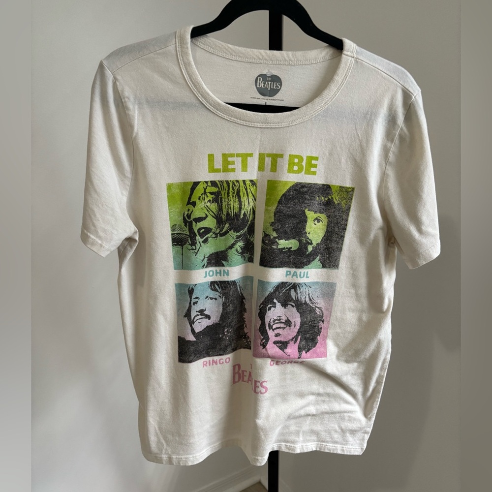 The Beatles White Tee with Green, Blue & Pink 'Let It Be' Graphic